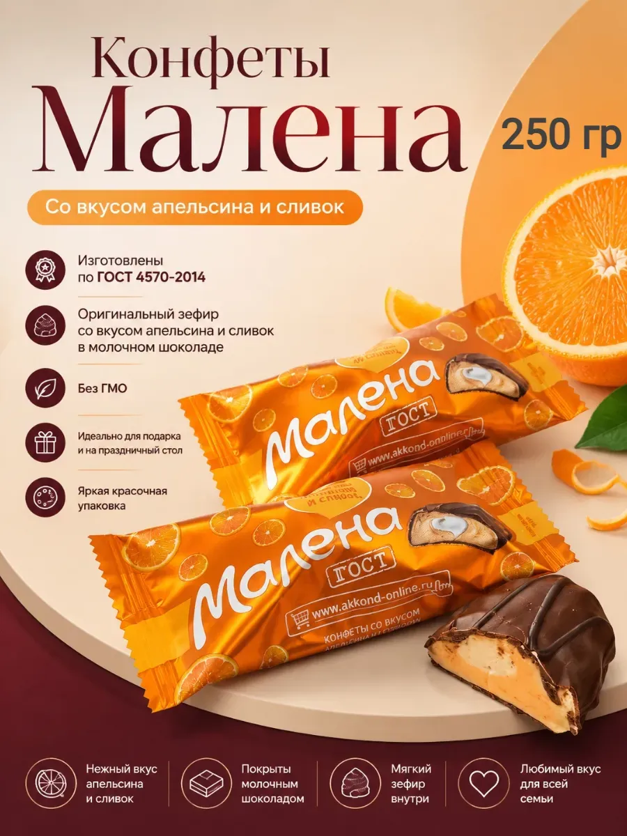 Конфеты "Малена со вкусом Апельсина и сливок