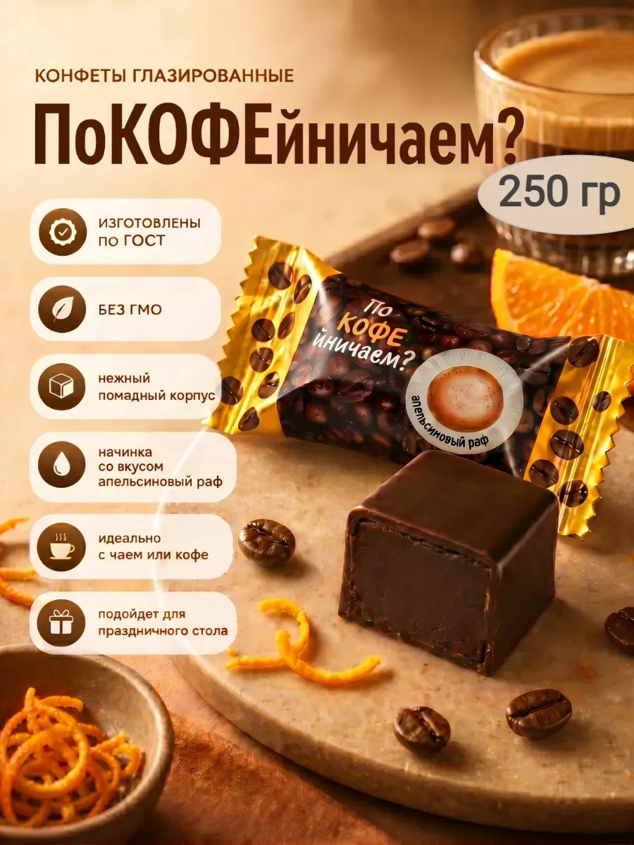 Конфеты "Покофейничаем?" со вкусом апельсиновый раф