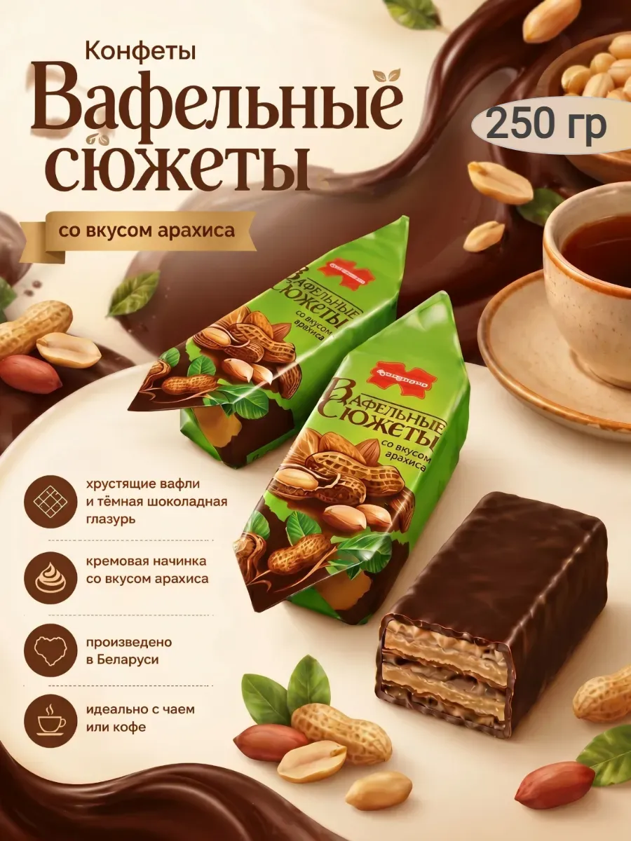 Конфеты "Вафельные сюжеты" вкус арахиса