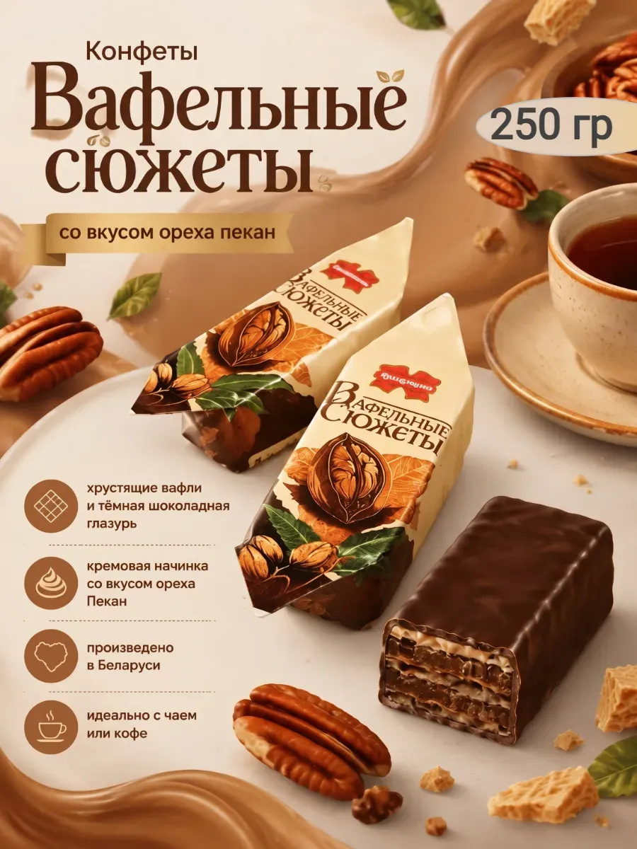 Конфеты "Вафельные сюжеты" вкус ореха пекан
