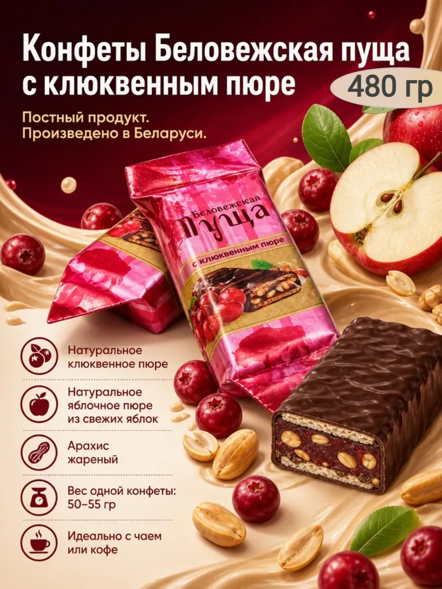 Конфеты "Беловежская пуща" с клюквенным пюре"
