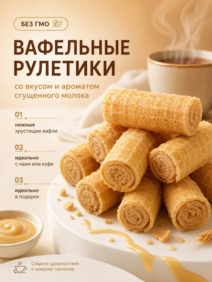 Вафельные рулетики со вкусом сгущенного молока
