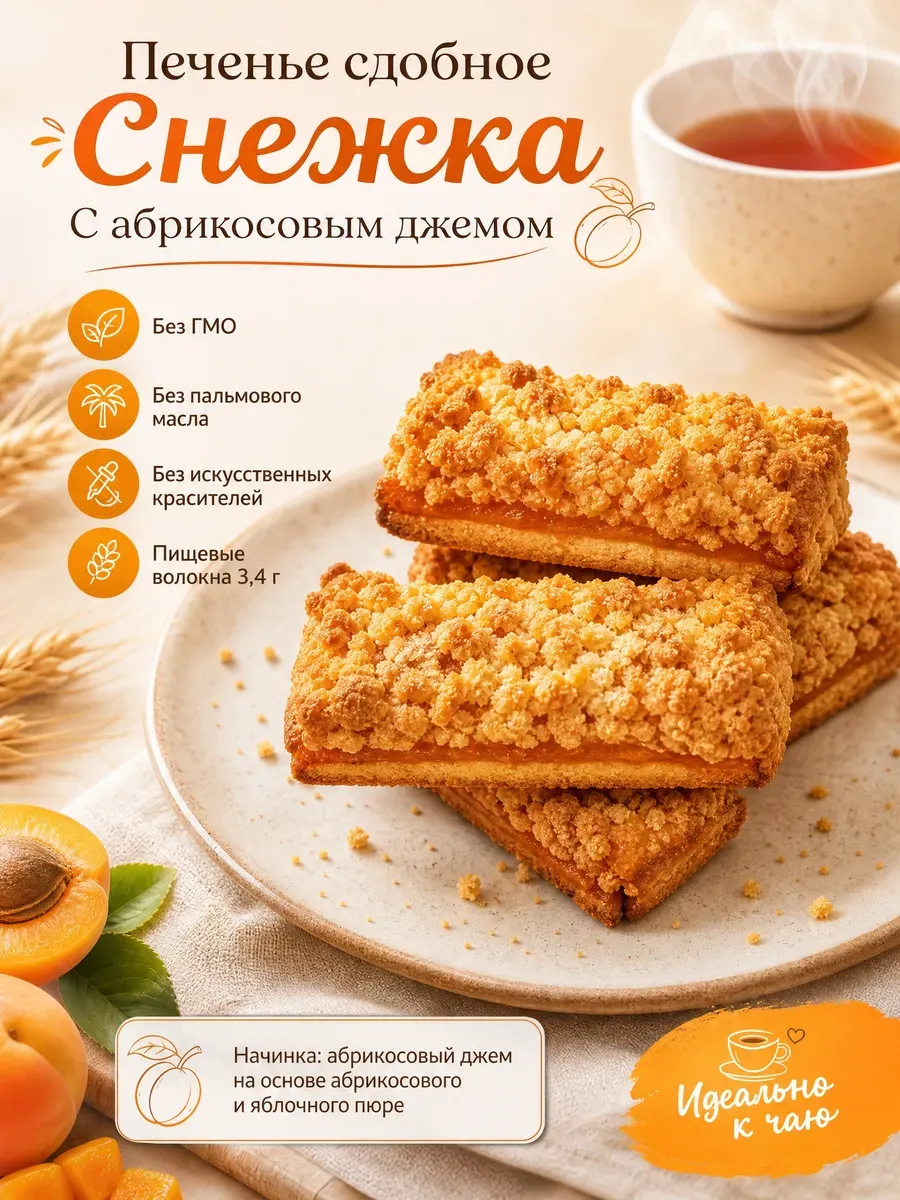 Печенье "Снежка" с абрикосовым джемом
