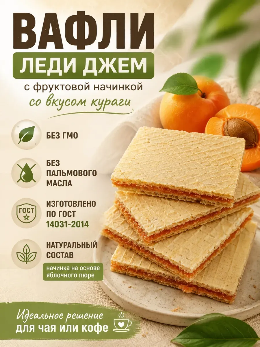 Вафли "Леди джем с фруктовой начинкой, курага