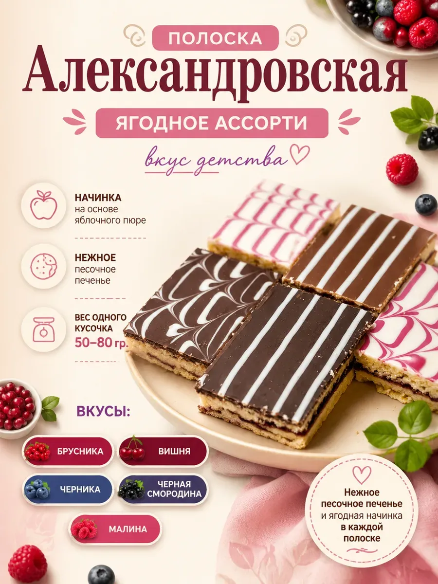 Печенье "Полоска Александровская" с ЧЕРНОСМОРОДИНОВОЙ начинкой