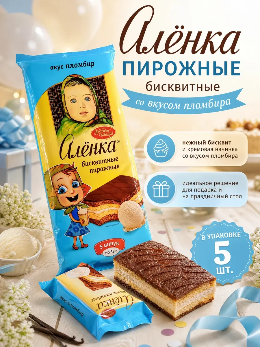 Пирожные бисквитные "Аленка" со вкусом пломбира,175гр