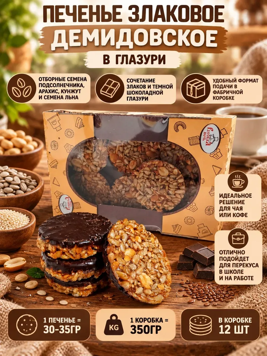 Печенье "Демидовское" частично глазированное, 350гр