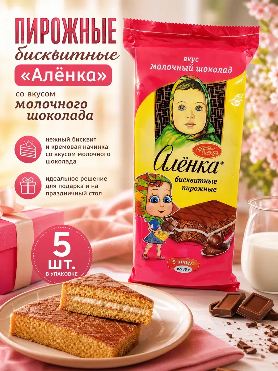 Пирожные бисквитные "Аленка" со вкусом молочного шоколада.175гр