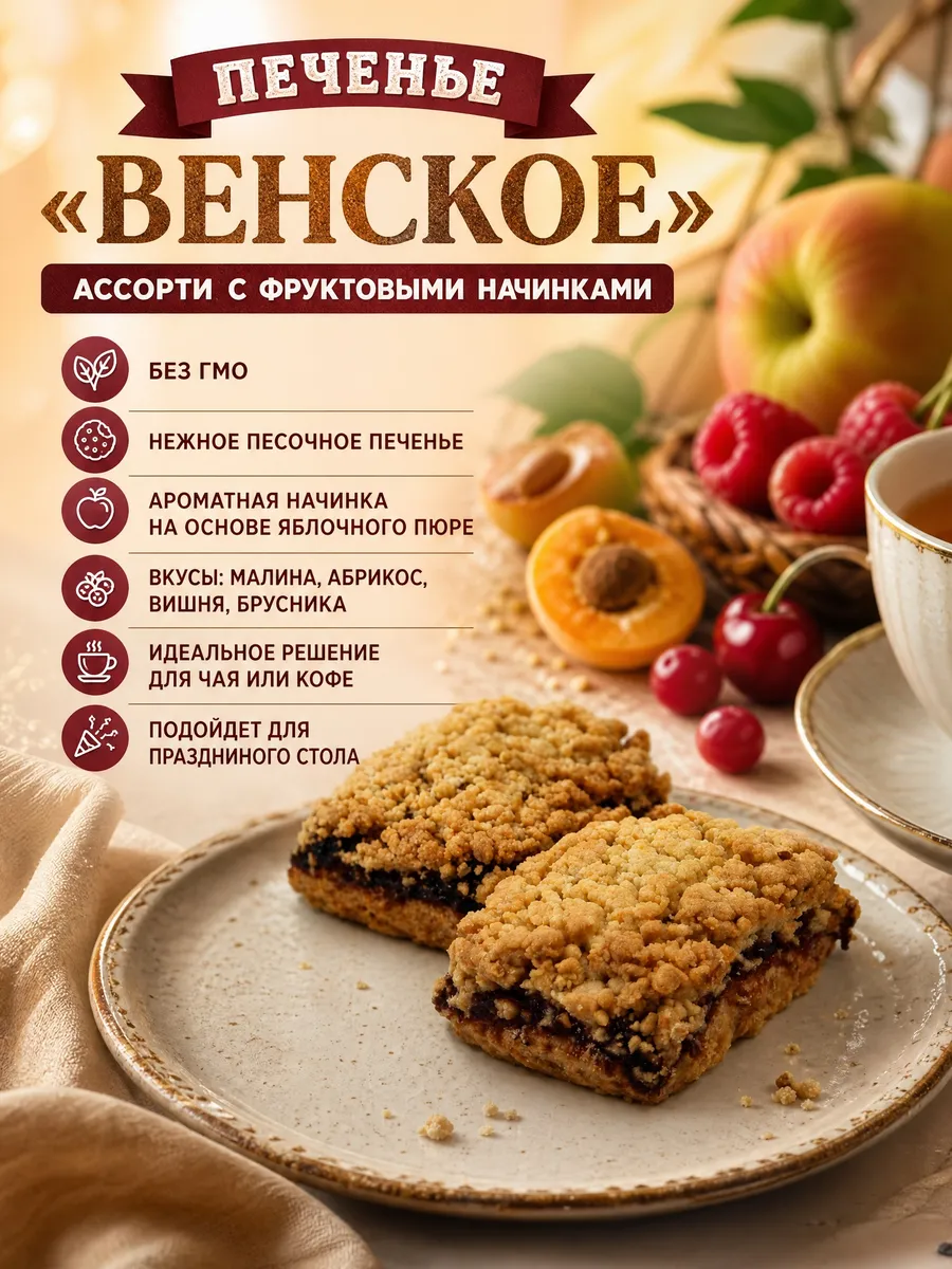 Печенье "Венское" с лесными ягодами(малина)